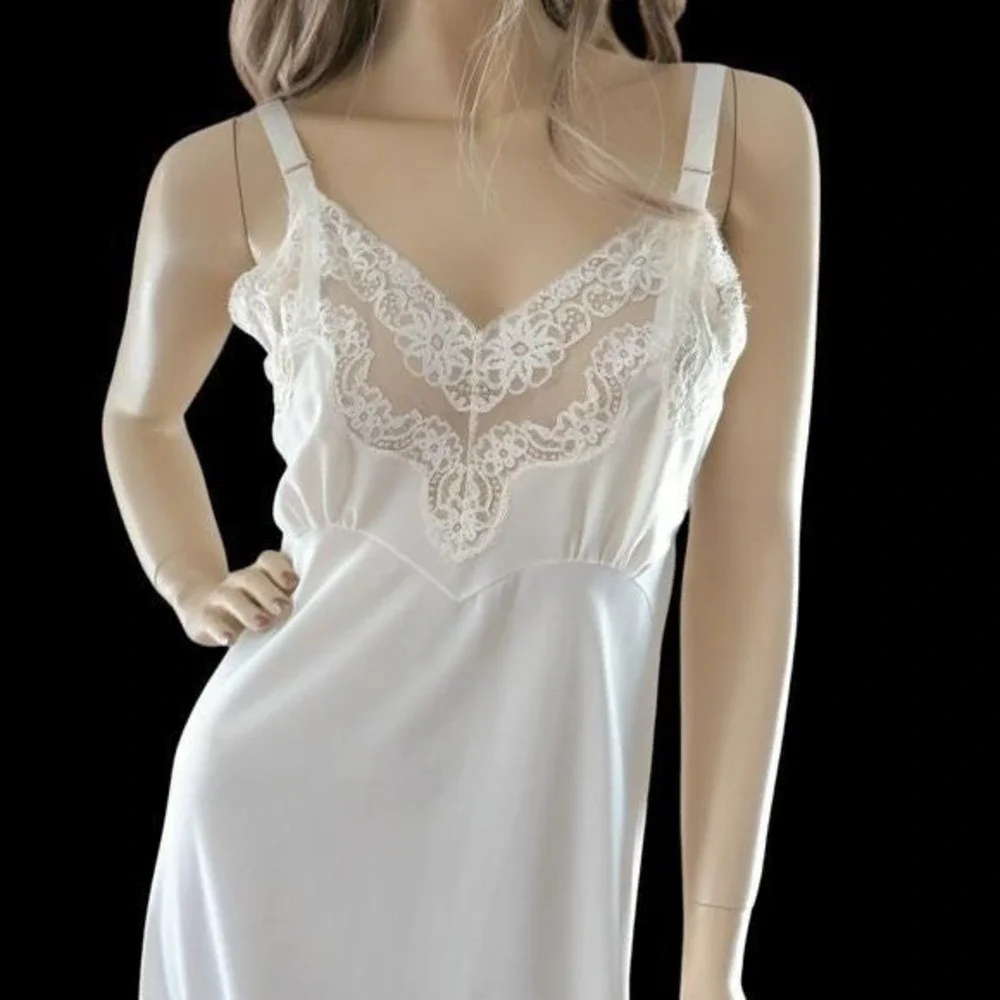 1950s Ivory Boudoir Slip Dress S/M | Coquette Bias Cut Lingerie Dress - Picture 3 of 9